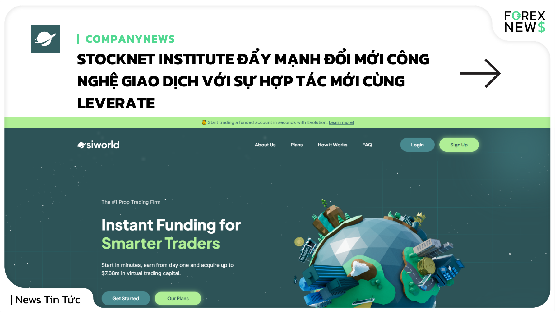 Dòng chữ "Stocknet Institute đẩy mạnh đổi mới công nghệ giao dịch với sự hợp tác mới cùng Leverate"